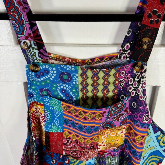 Womens Patchwork Jumpsuit Overalls Boho Festival Multicolored Cotton Blend XXL - Picture 4 of 14